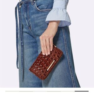 Crocodile Embossed Brown Clutch